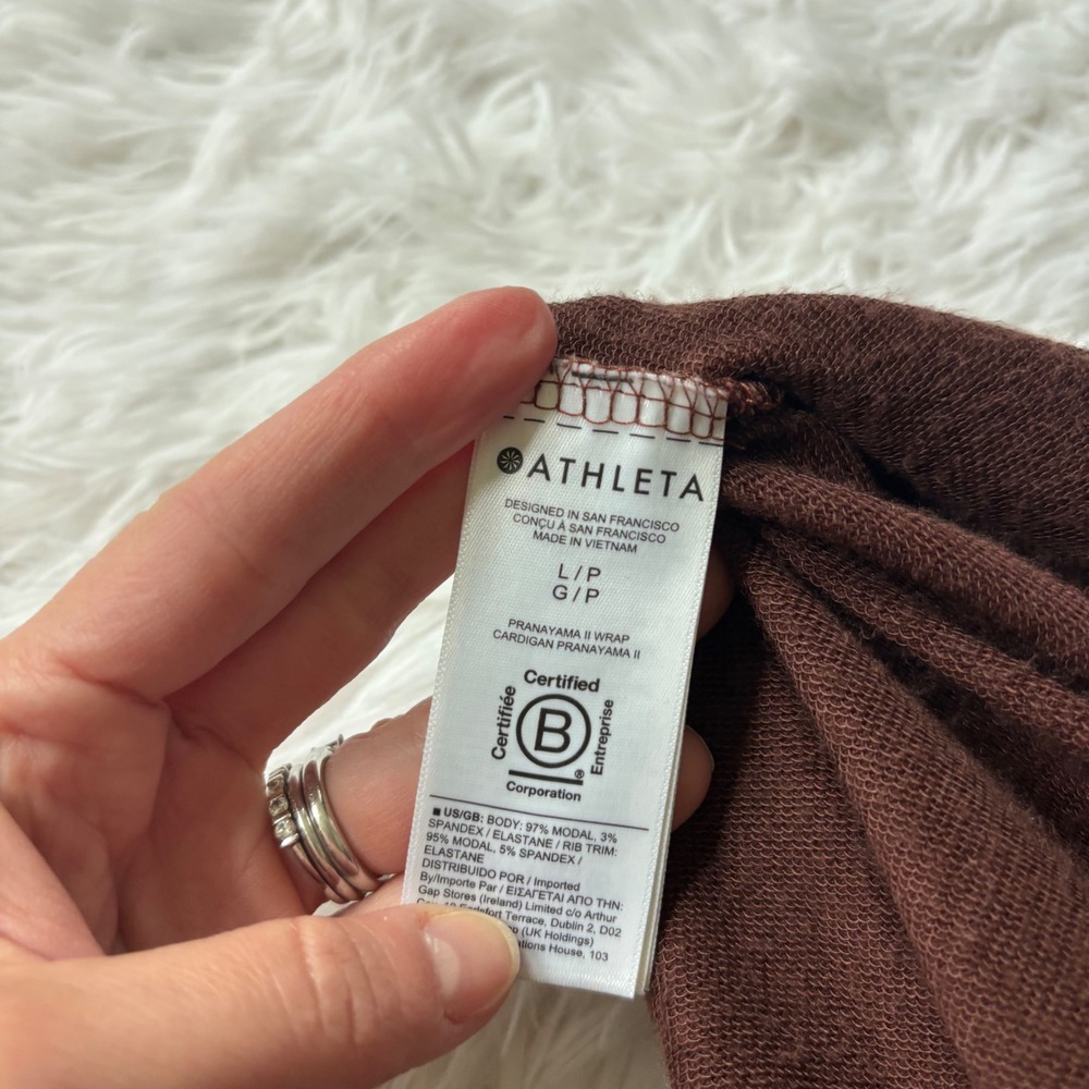 Athleta Women's Pranayama Restore Wrap Lounge Comfy Large Red Brown Open Front - Picture 10 of 11